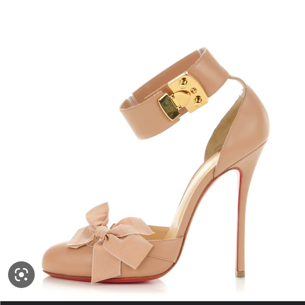 Authentic Christian louboutin Fetish 120 shiny calf -NUDE/GOLD